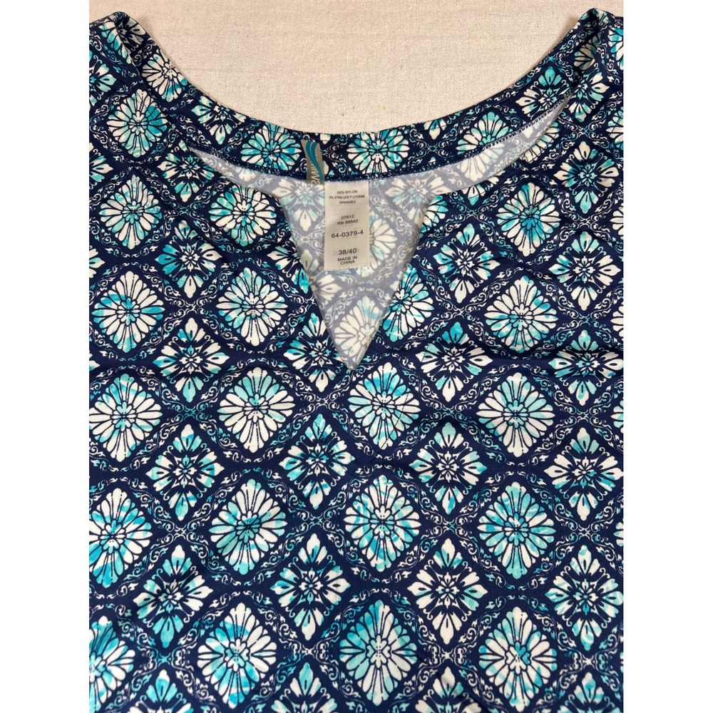 Swim 365 Women Blue White Geometric Swim Shirt Cover Up Plus Size 38/40